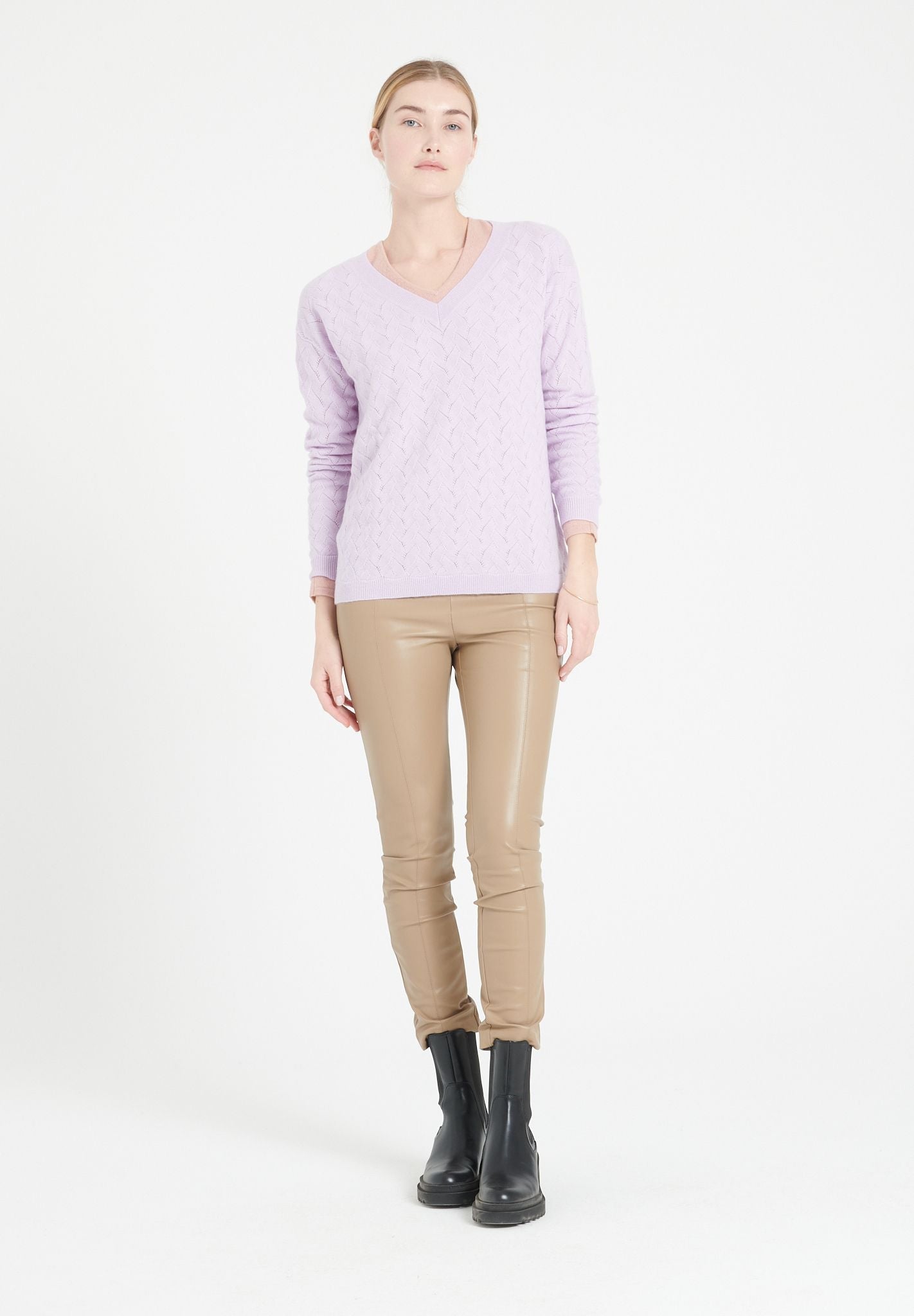 Pure Cashmere Open Knit V-Neck Sweater (Lilly 27)