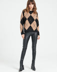 Pure Cashmere Jacquard Pattern Round Neck Sweater w/Two-Tone (Mia 12)