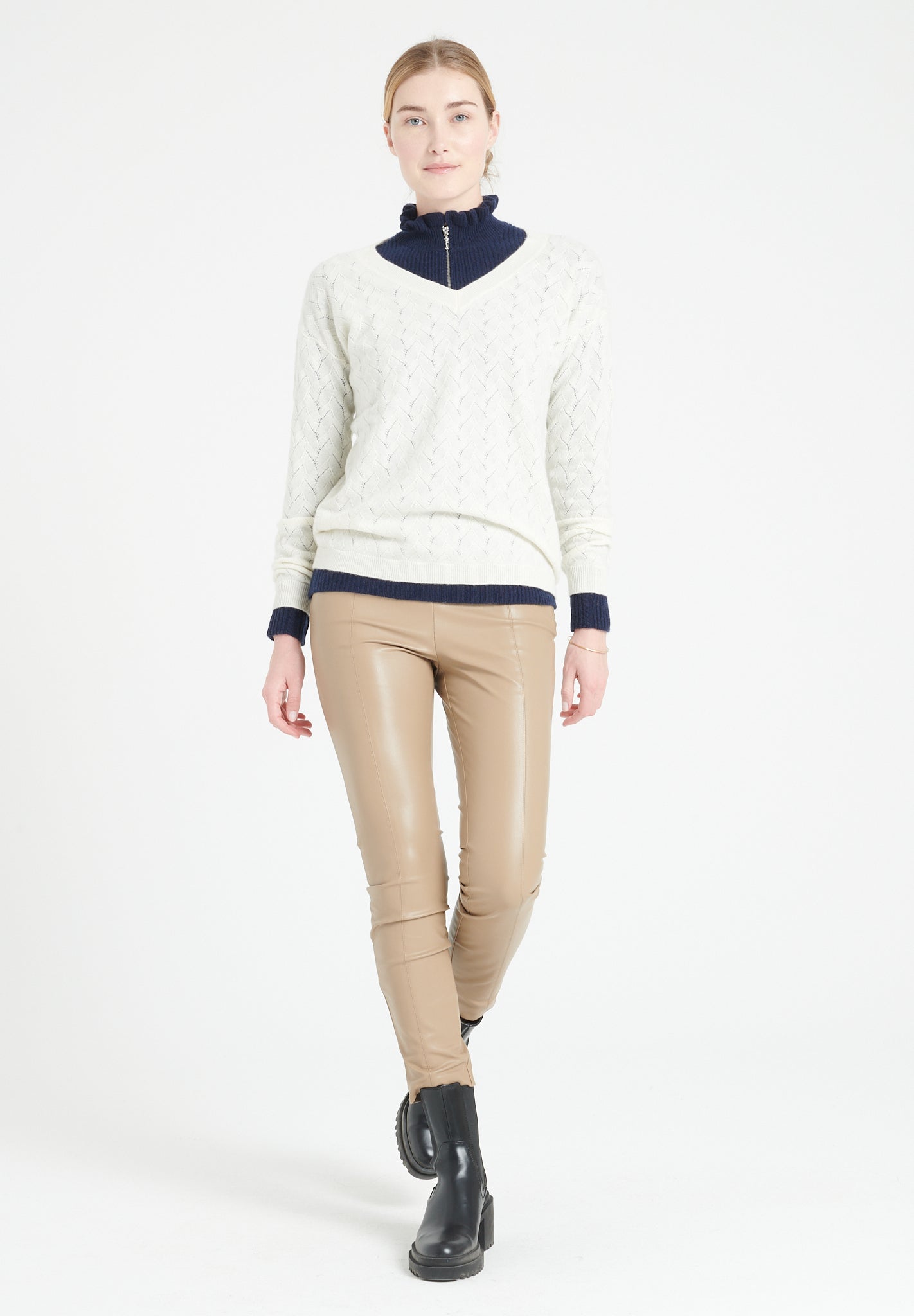 Pure Cashmere Open Knit V-Neck Sweater (Lilly 27)