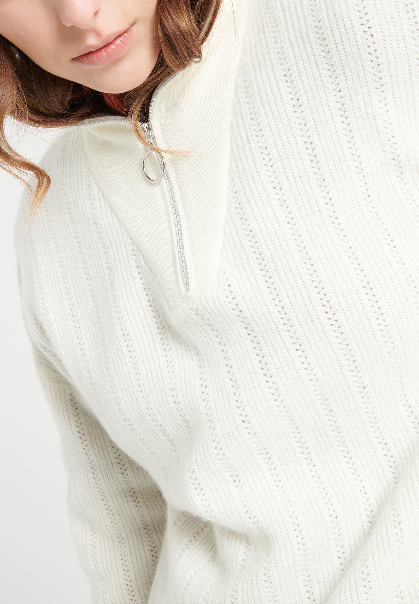 Pure Cashmere Rib Knit Funnel Neck Sweater w/Zip (Lilly 28)