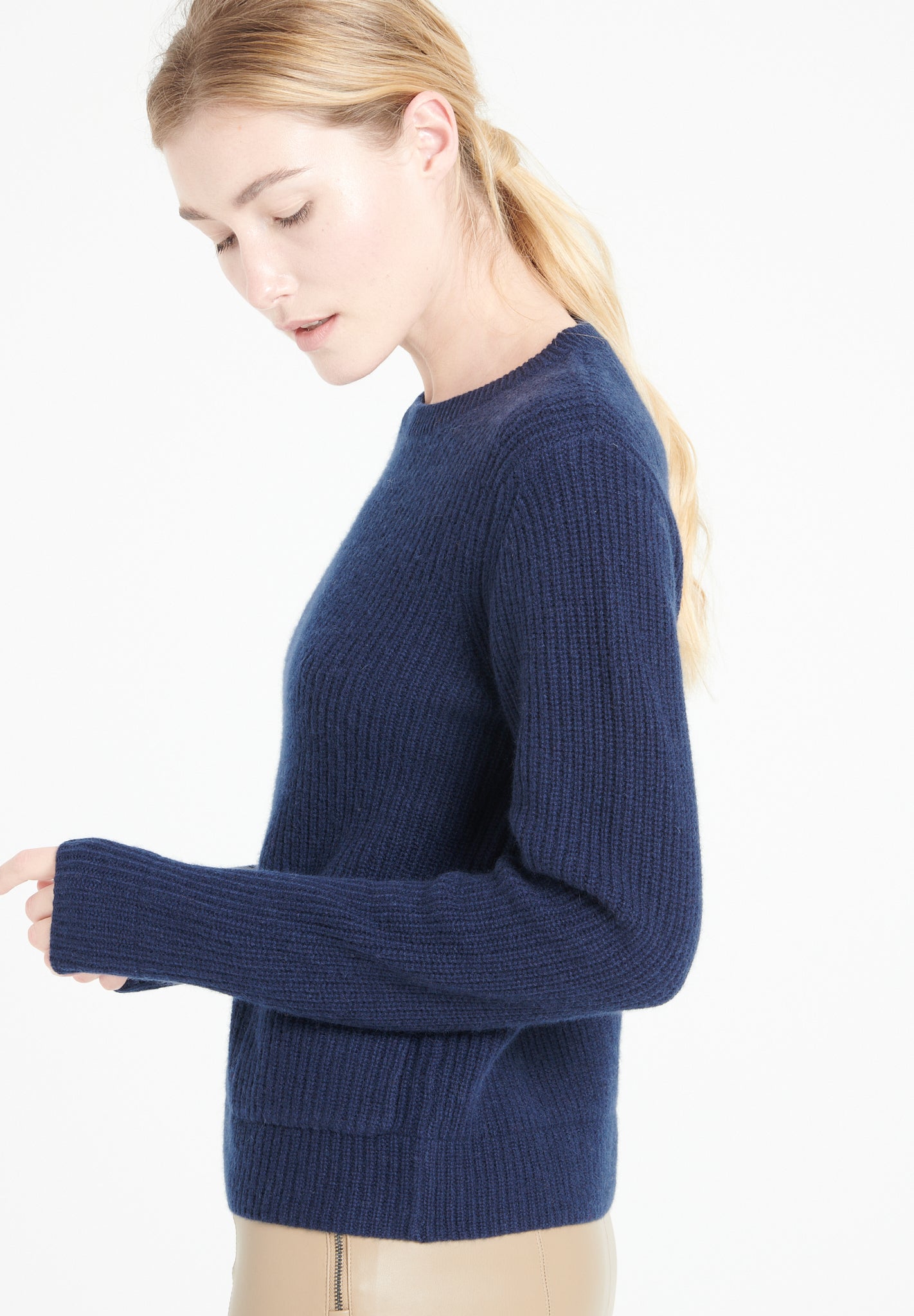 Pure Cashmere 4 ply Round Neck Sweater w/Ribbing (Lilly 32)