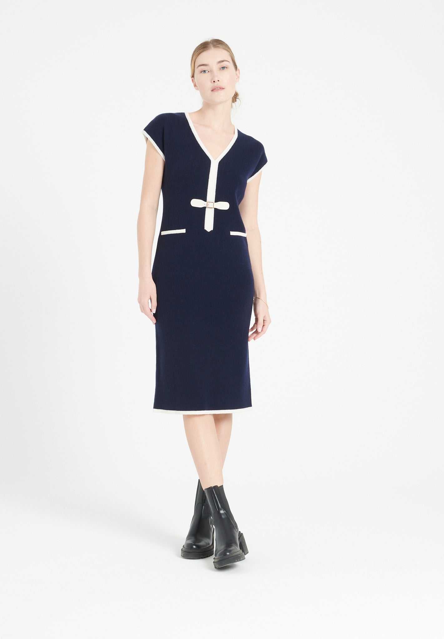 Pure Cashmere Milano Knit V-Neck Midi Dress (Mia 2)