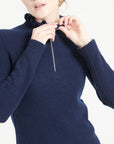 Pure Cashmere 2 ply Zip Neck Ribbed Sweater (Mia 4)