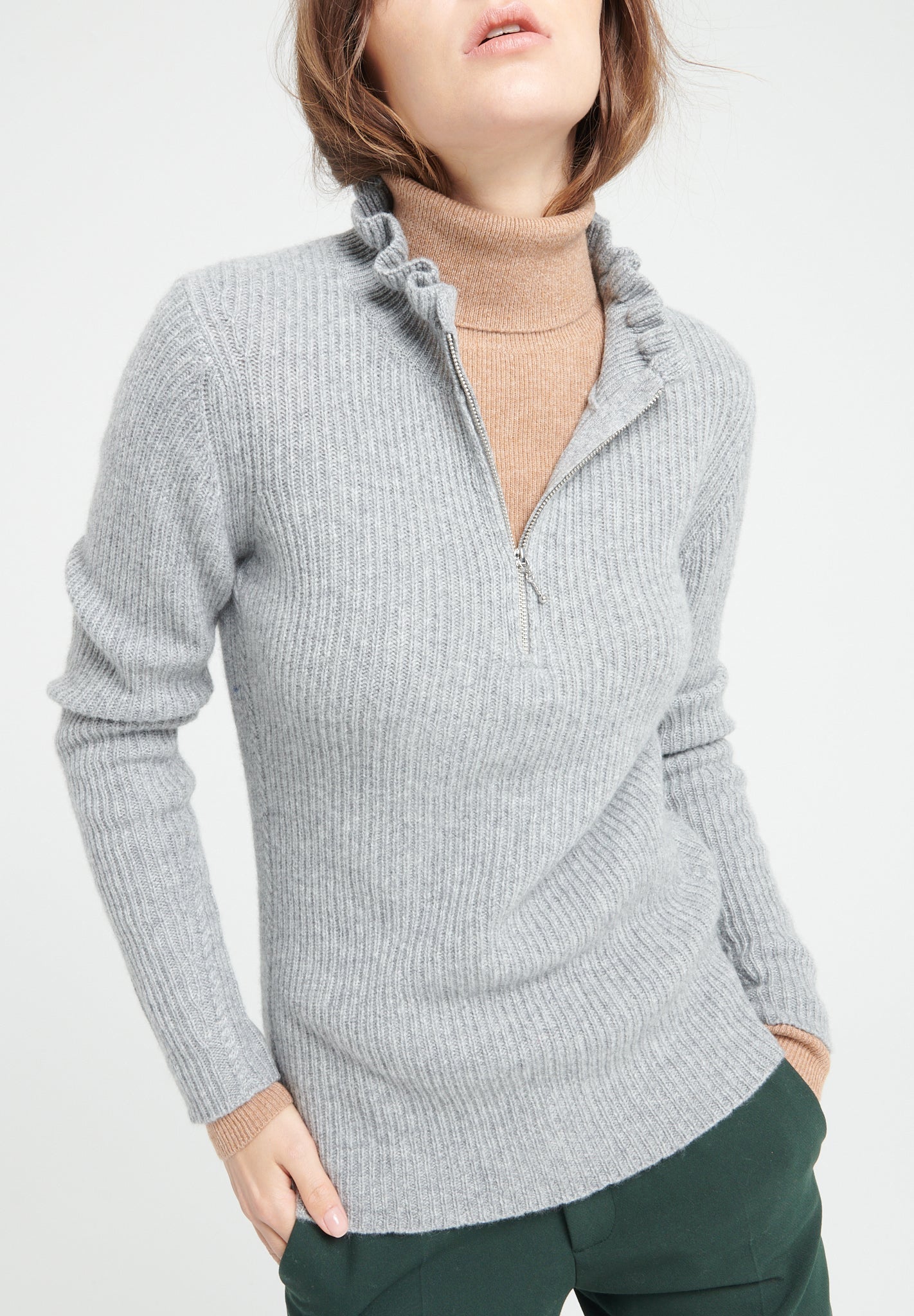 Pure Cashmere 2 ply Zip Neck Ribbed Sweater (Mia 4)