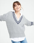 Pure Cashmere 6 ply Cable Knit V-Neck Sweater (Mia 10)