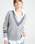 Pure Cashmere 6 ply Cable Knit V-Neck Sweater (Mia 10)