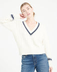 Pure Cashmere 6 ply Cable Knit V-Neck Sweater (Mia 10)