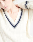 Pure Cashmere 6 ply Cable Knit V-Neck Sweater (Mia 10)