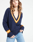 Pure Cashmere 6 ply Cable Knit V-Neck Sweater (Mia 10)