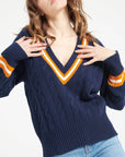 Pure Cashmere 6 ply Cable Knit V-Neck Sweater (Mia 10)