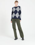 Pure Cashmere Jacquard Pattern Round Neck Sweater w/Two-Tone (Mia 12)