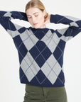 Pure Cashmere Jacquard Pattern Round Neck Sweater w/Two-Tone (Mia 12)