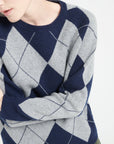 Pure Cashmere Jacquard Pattern Round Neck Sweater w/Two-Tone (Mia 12)