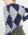 Pure Cashmere Jacquard Pattern Round Neck Sweater w/Two-Tone (Mia 12)