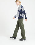 Pure Cashmere Jacquard Pattern Round Neck Sweater w/Two-Tone (Mia 12)