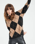 Pure Cashmere Jacquard Pattern Round Neck Sweater w/Two-Tone (Mia 12)