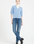 Pure Cashmere 2 ply Short Sleeve V-Neck Cardigan w/Ribbed Stitching (Mia 13)