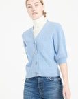 Pure Cashmere 2 ply Short Sleeve V-Neck Cardigan w/Ribbed Stitching (Mia 13)