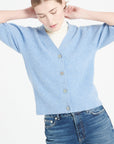 Pure Cashmere 2 ply Short Sleeve V-Neck Cardigan w/Ribbed Stitching (Mia 13)