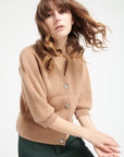 Pure Cashmere 2 ply Short Sleeve V-Neck Cardigan w/Ribbed Stitching (Mia 13)