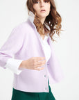 Pure Cashmere 2 ply Short Sleeve V-Neck Cardigan w/Ribbed Stitching (Mia 13)