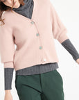 Pure Cashmere 2 ply Short Sleeve V-Neck Cardigan w/Ribbed Stitching (Mia 13)