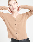 Pure Cashmere Ribbed V-Neck Cardigan (Mia 14)