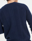 Pure Cashmere 6 ply Round Neck Sweater w/Cable Knit (Zach 1)