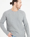 Pure Cashmere 6 ply Round Neck Sweater w/Cable Knit (Zach 1)