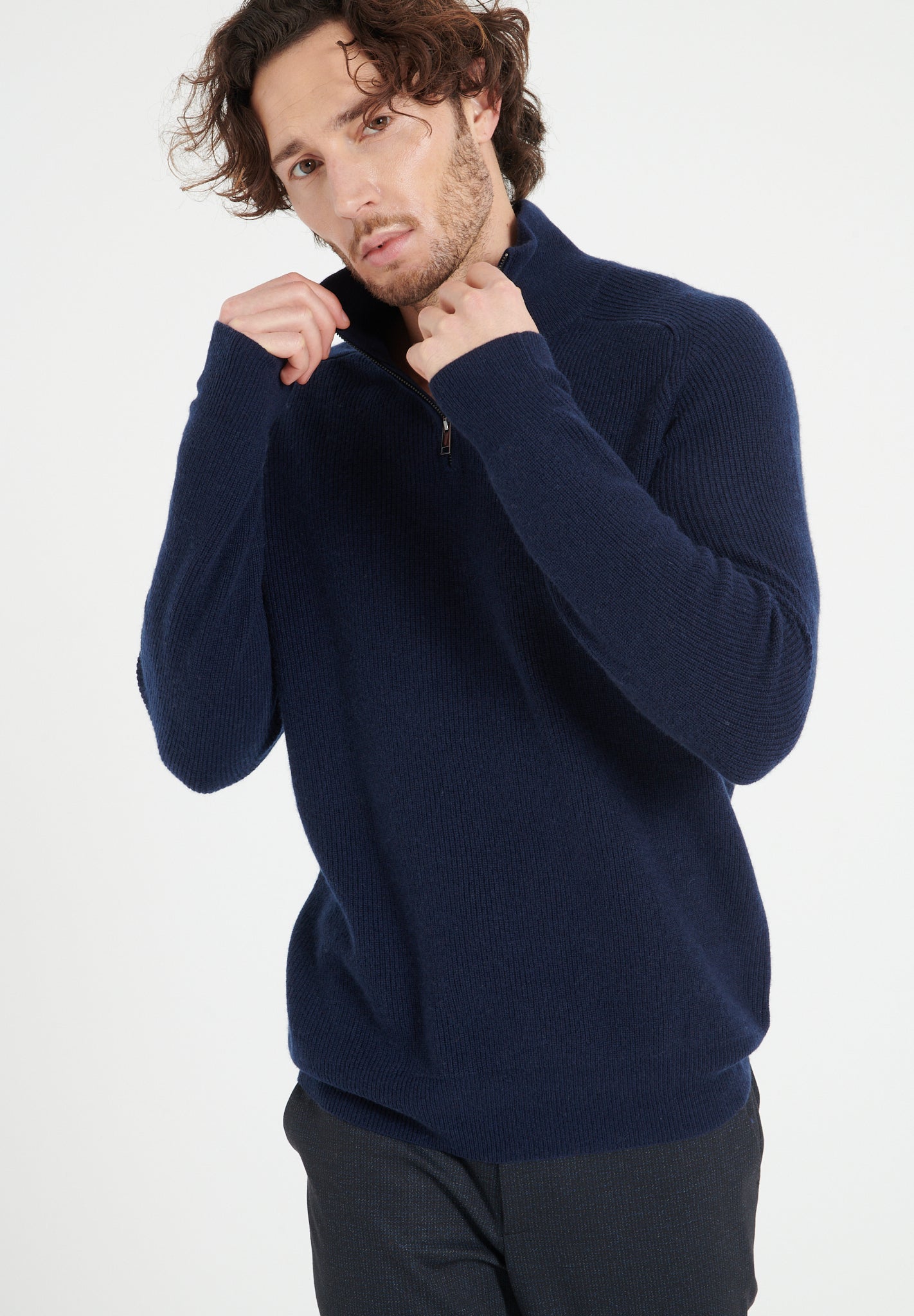 Pure Cashmere Funnel Neck Sweater w/Zip (Zach 2)