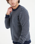 Pure Cashmere 4 ply Two Tone Round Neck Sweater w/Jacquard Pattern (Zach 3)