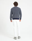 Pure Cashmere 4 ply Two Tone Round Neck Sweater w/Jacquard Pattern (Zach 3)