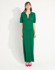 Pure Cashmere Polo Neck Long Dress w/ Pointelle Knit (Ava 18)