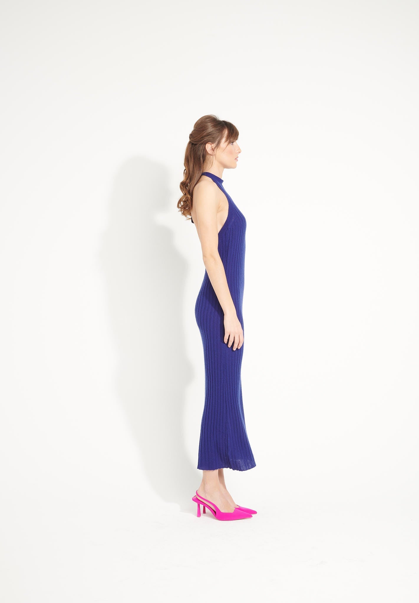 Pure Cashmere Long Halter Dress w/ Rib Knit (Ava 19)