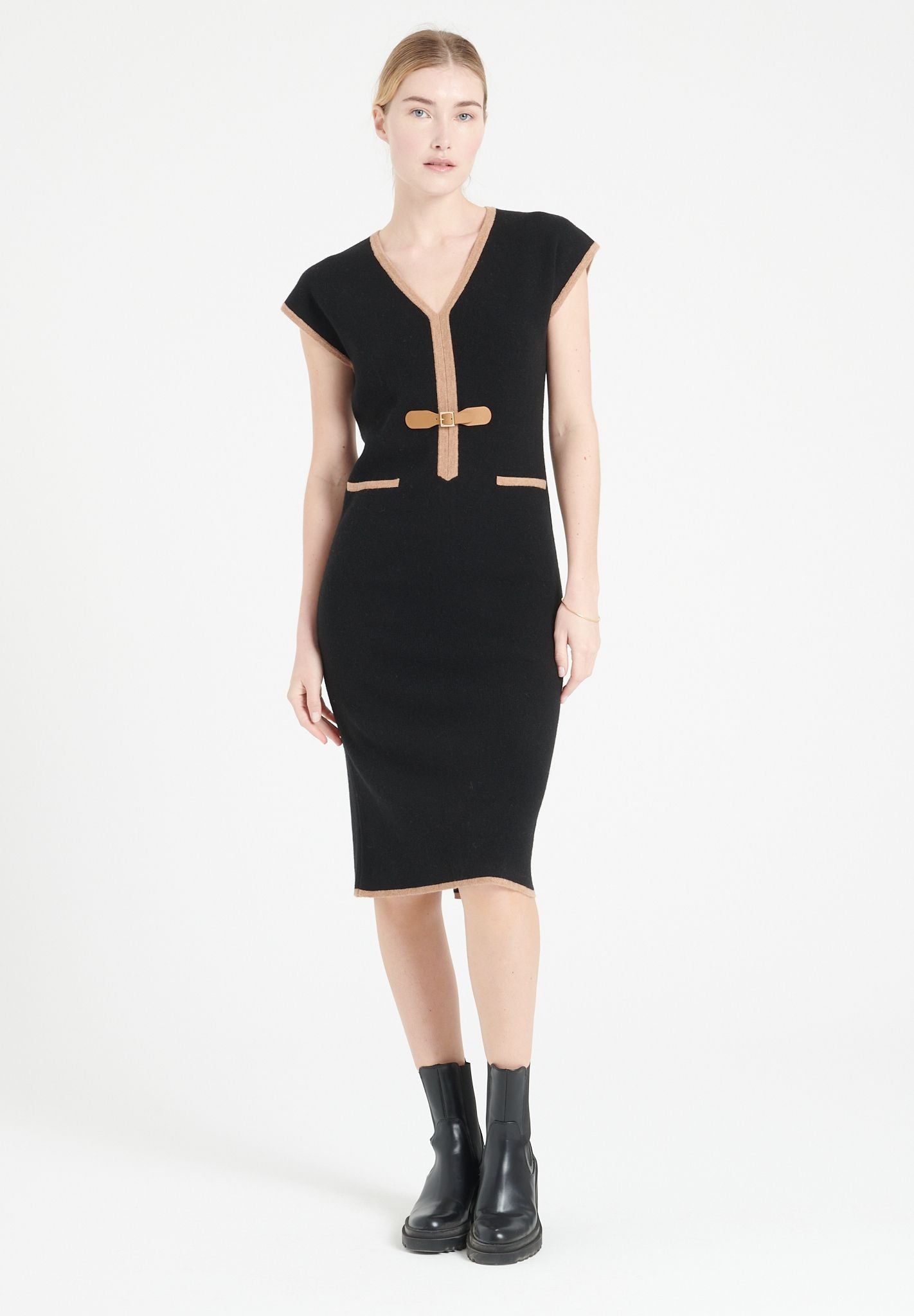 Pure Cashmere Milano Knit V-Neck Midi Dress (Mia 2)