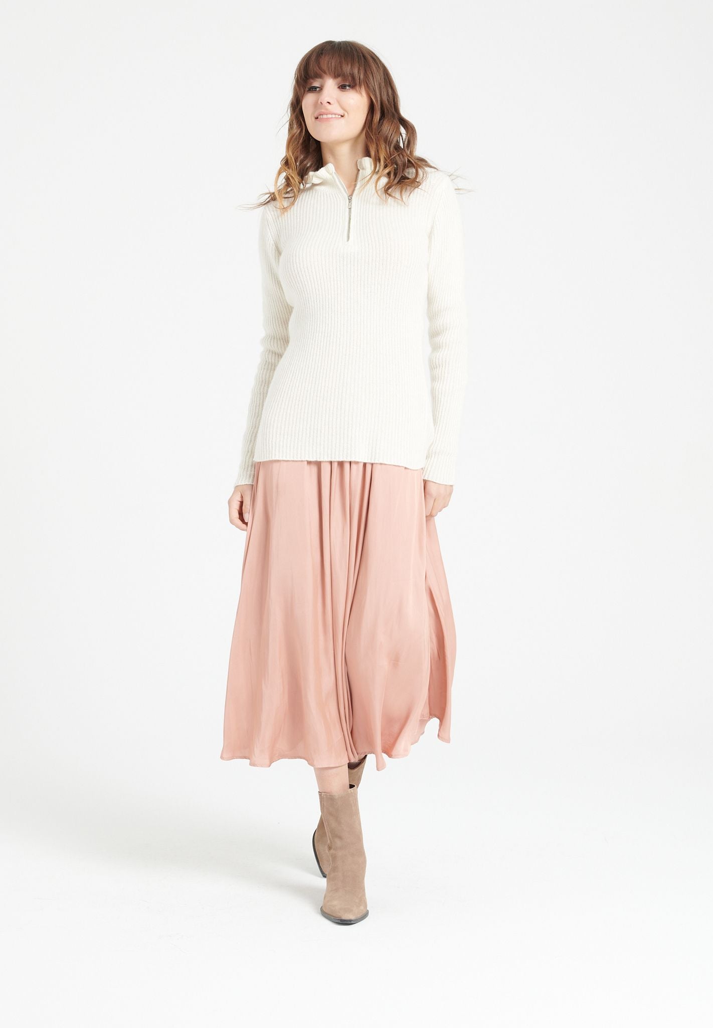 Pure Cashmere 2 ply Zip Neck Ribbed Sweater (Mia 4)