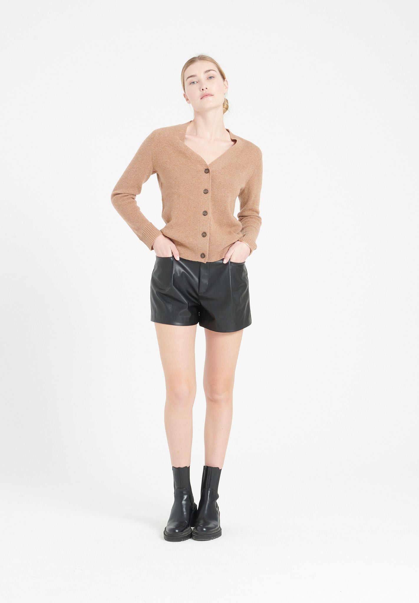 Pure Cashmere Ribbed V-Neck Cardigan (Mia 14)
