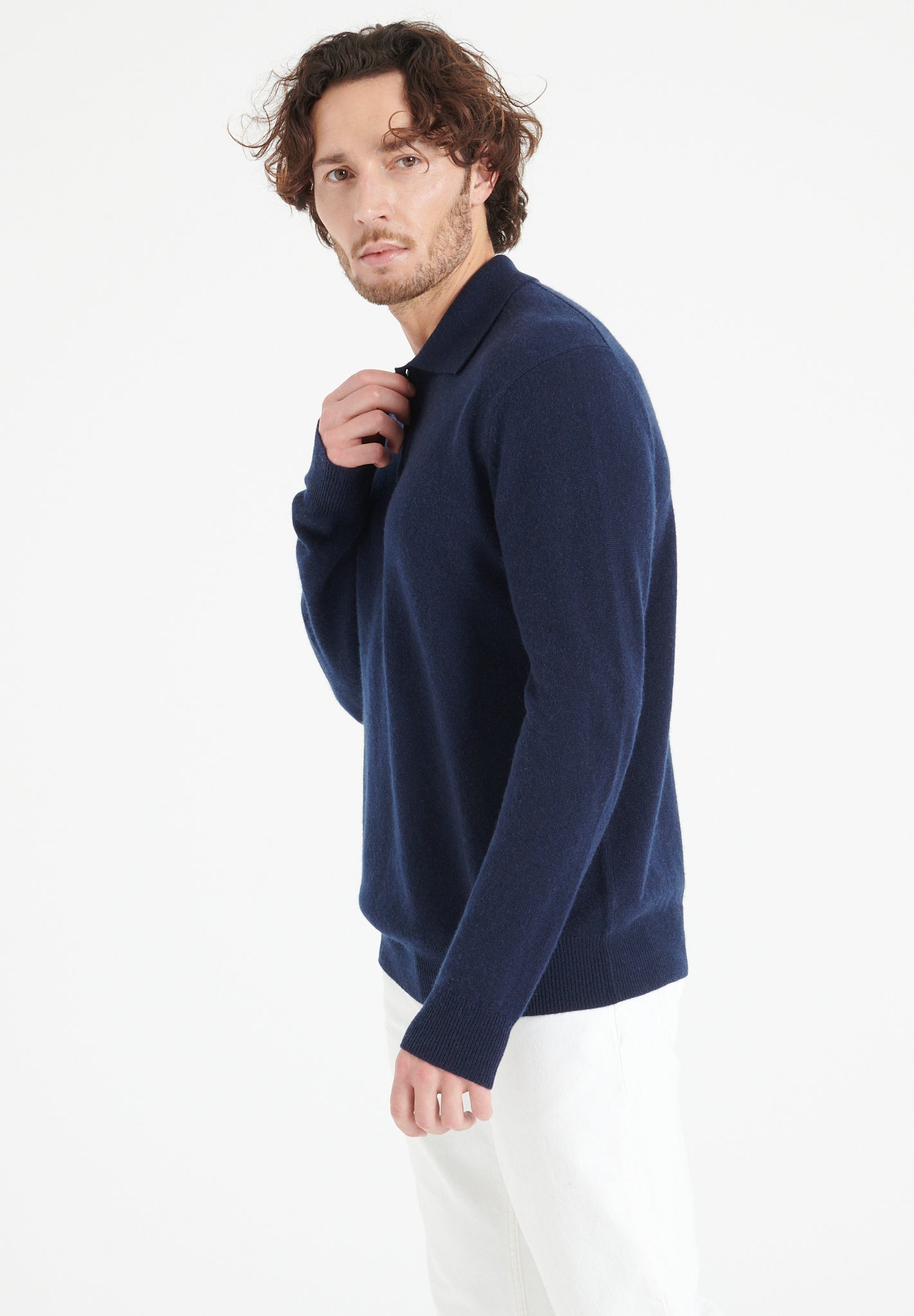 Pure Cashmere 2 Ply Long Sleeve Polo Shirt (Luke 5)