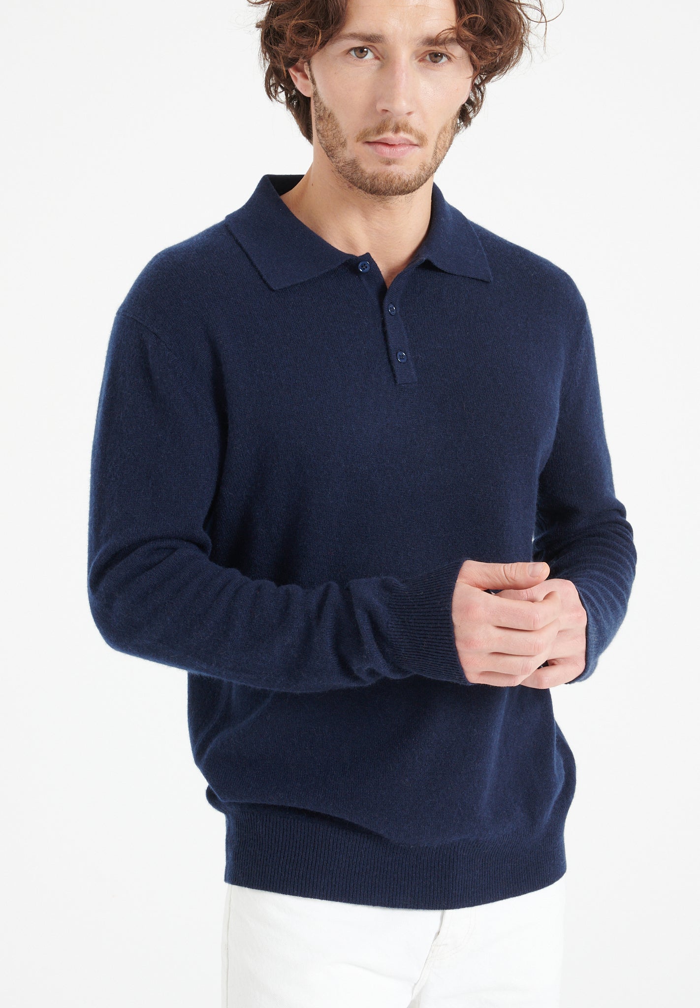 Pure Cashmere 2 Ply Long Sleeve Polo Shirt (Luke 5)