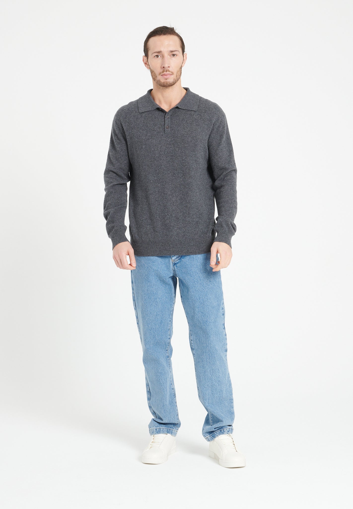 Pure Cashmere 2 Ply Long Sleeve Polo Shirt (Luke 5)