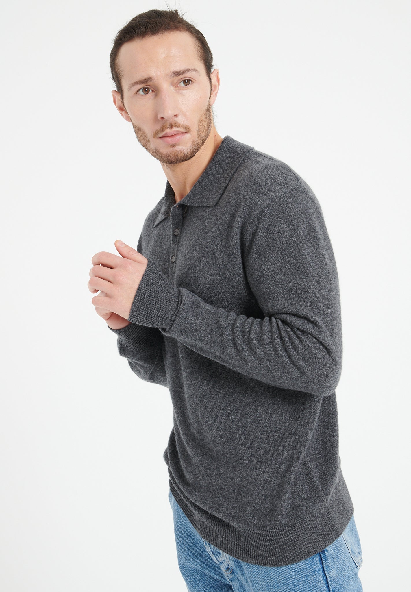 Pure Cashmere 2 Ply Long Sleeve Polo Shirt (Luke 5)