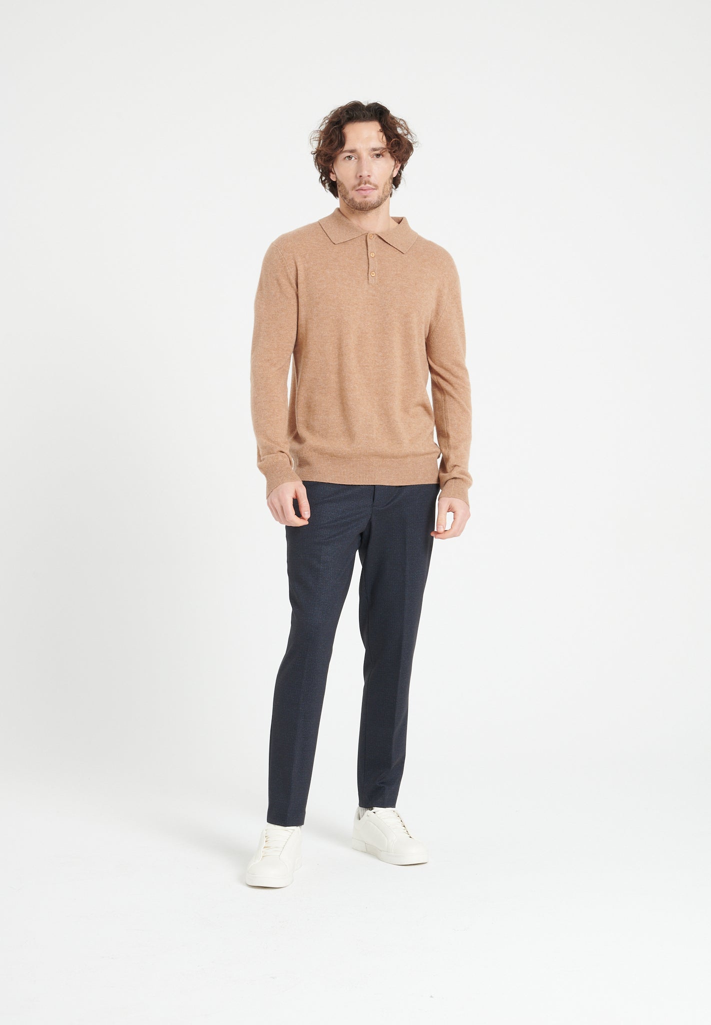 Pure Cashmere 2 Ply Long Sleeve Polo Shirt (Luke 5)
