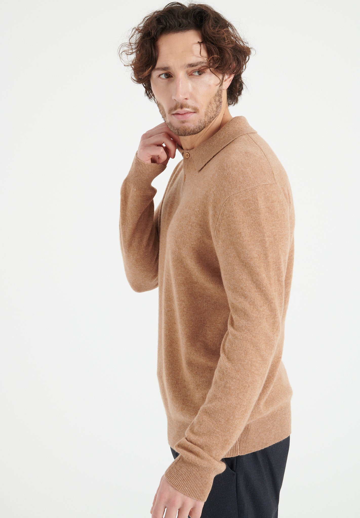 Pure Cashmere 2 Ply Long Sleeve Polo Shirt (Luke 5)