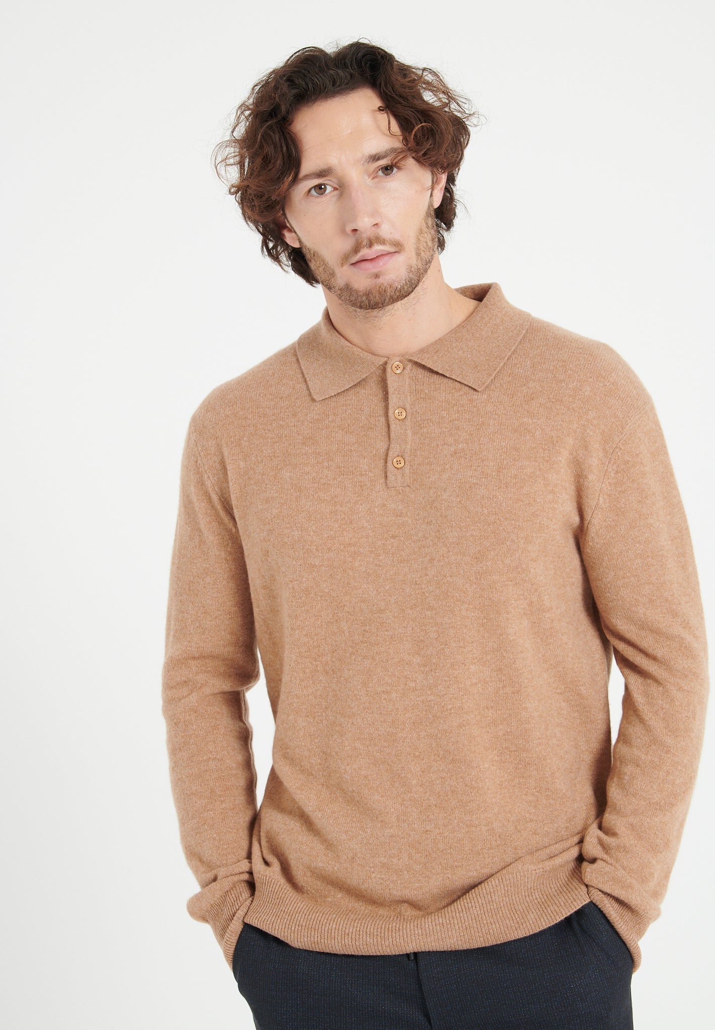 Pure Cashmere 2 Ply Long Sleeve Polo Shirt (Luke 5)
