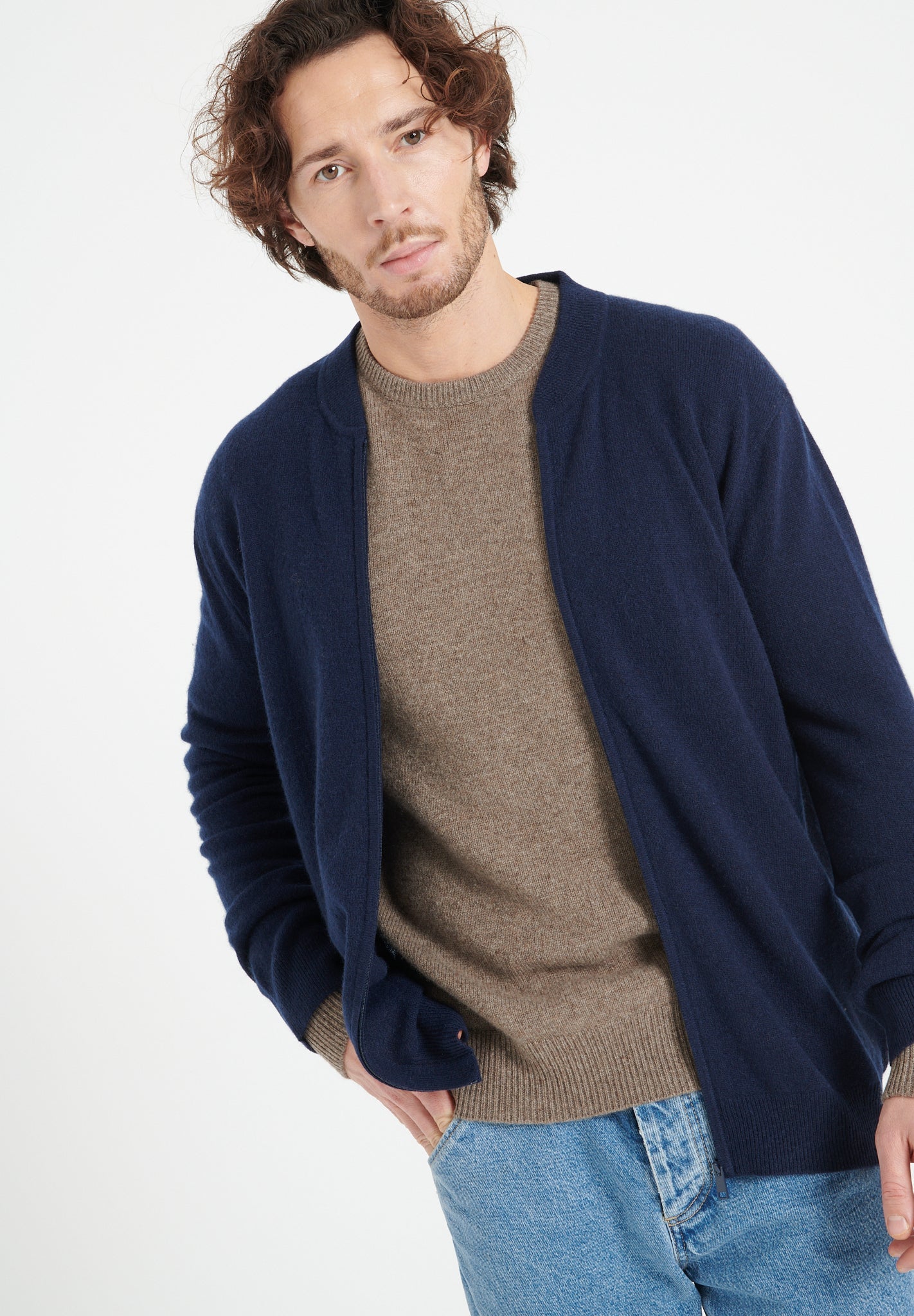 Pure Cashmere Bomber Neck Cardigan (Luke 10)