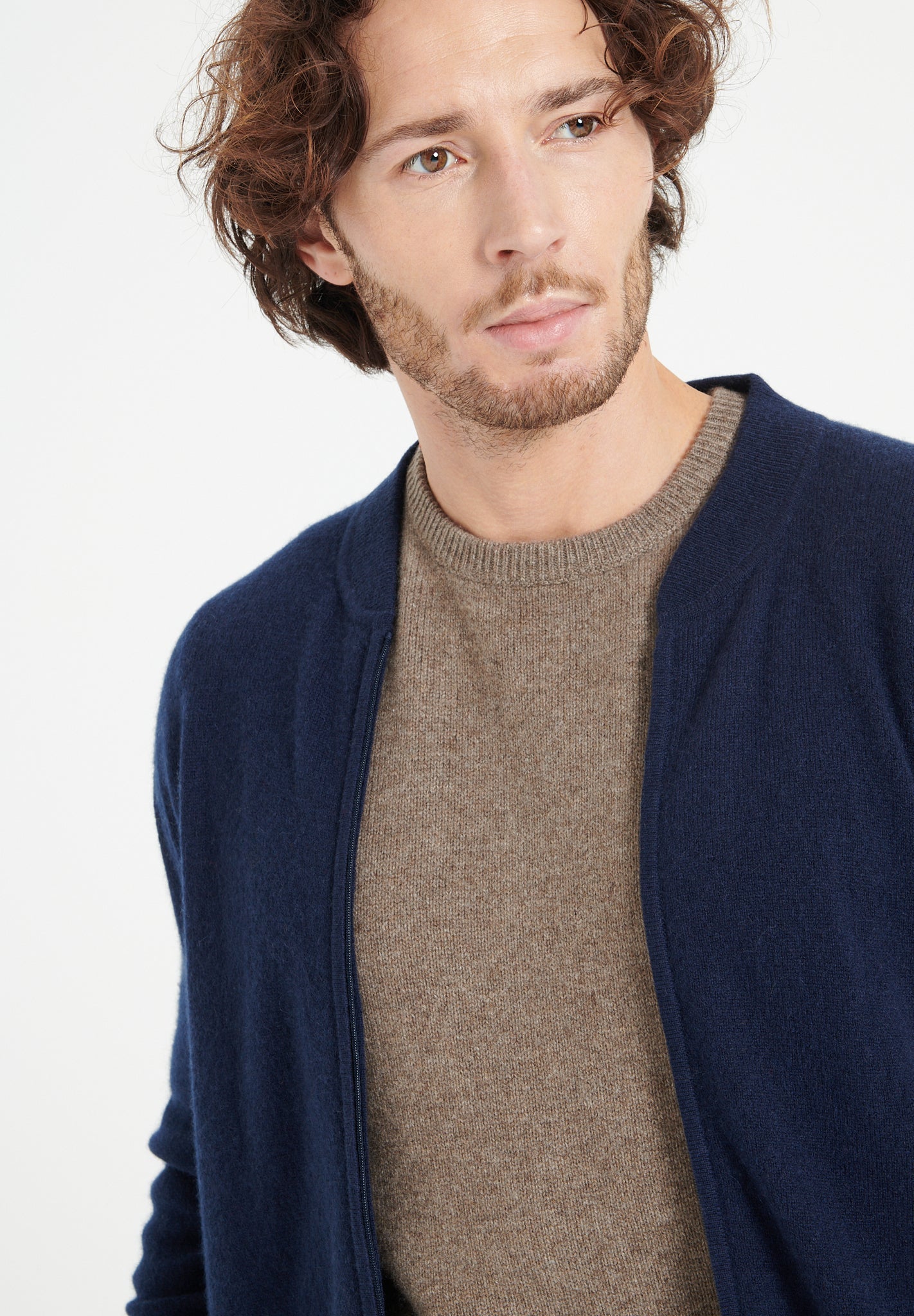Pure Cashmere Bomber Neck Cardigan (Luke 10)