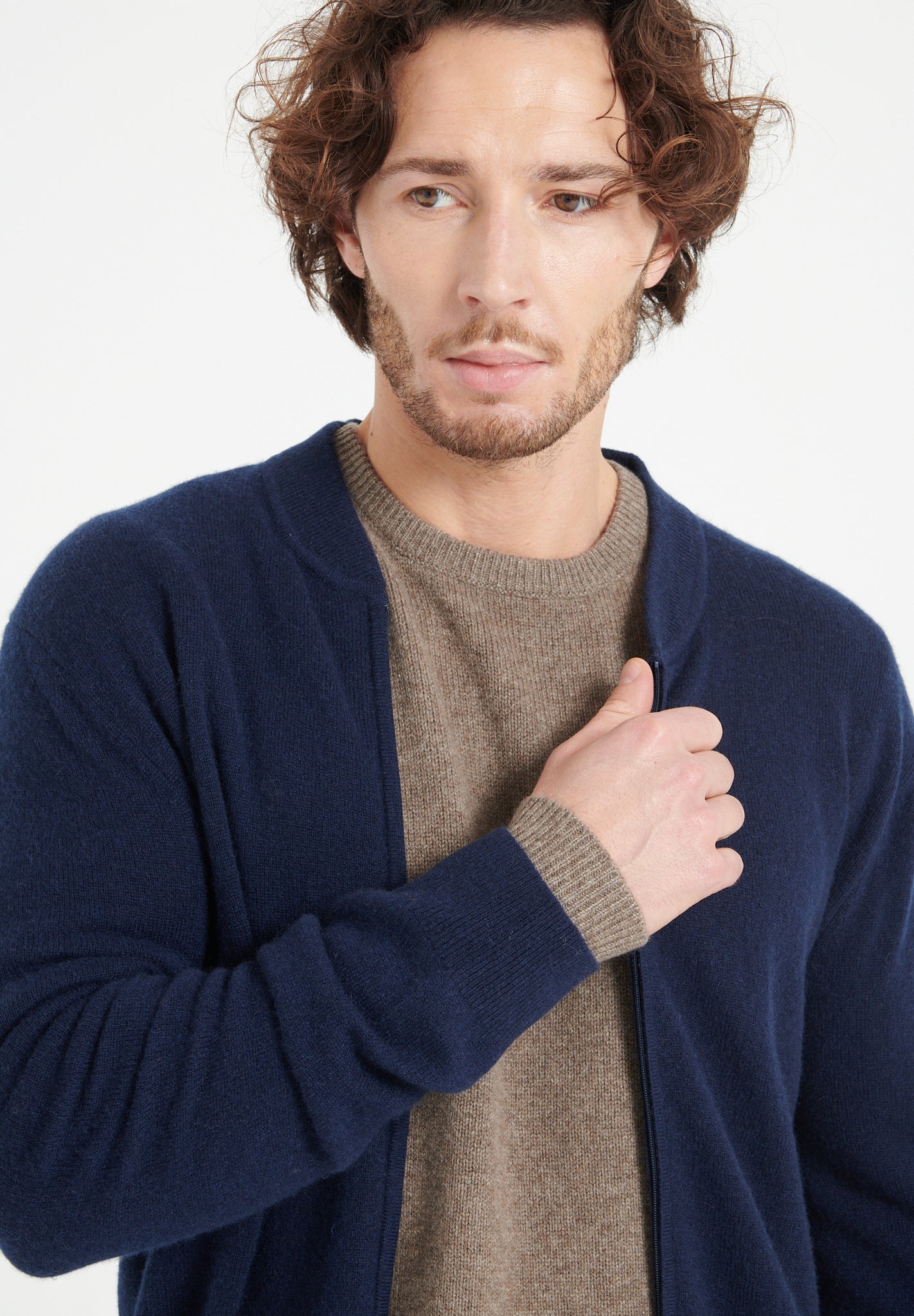 Pure Cashmere Bomber Neck Cardigan (Luke 10)