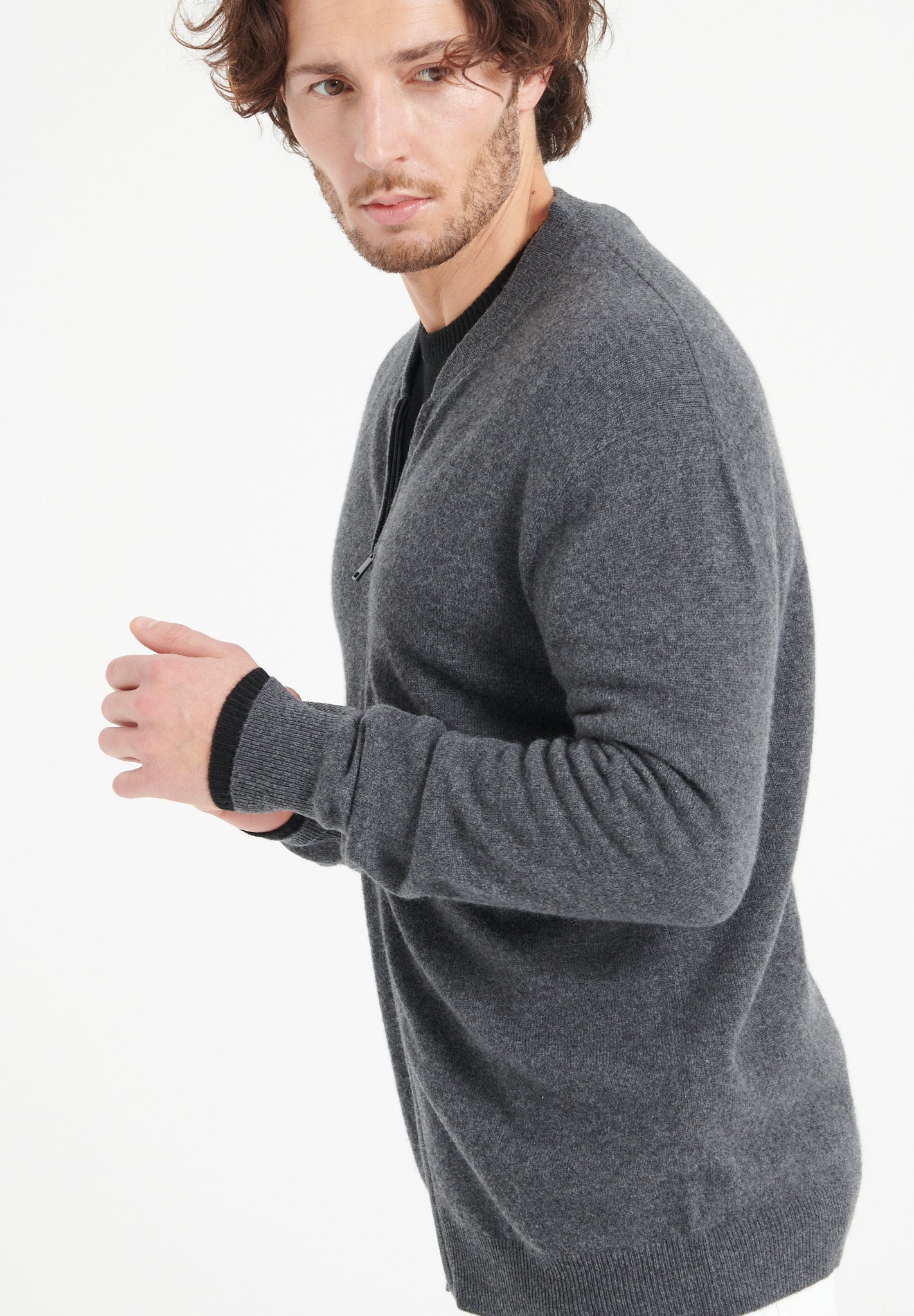 Pure Cashmere Bomber Neck Cardigan (Luke 10)