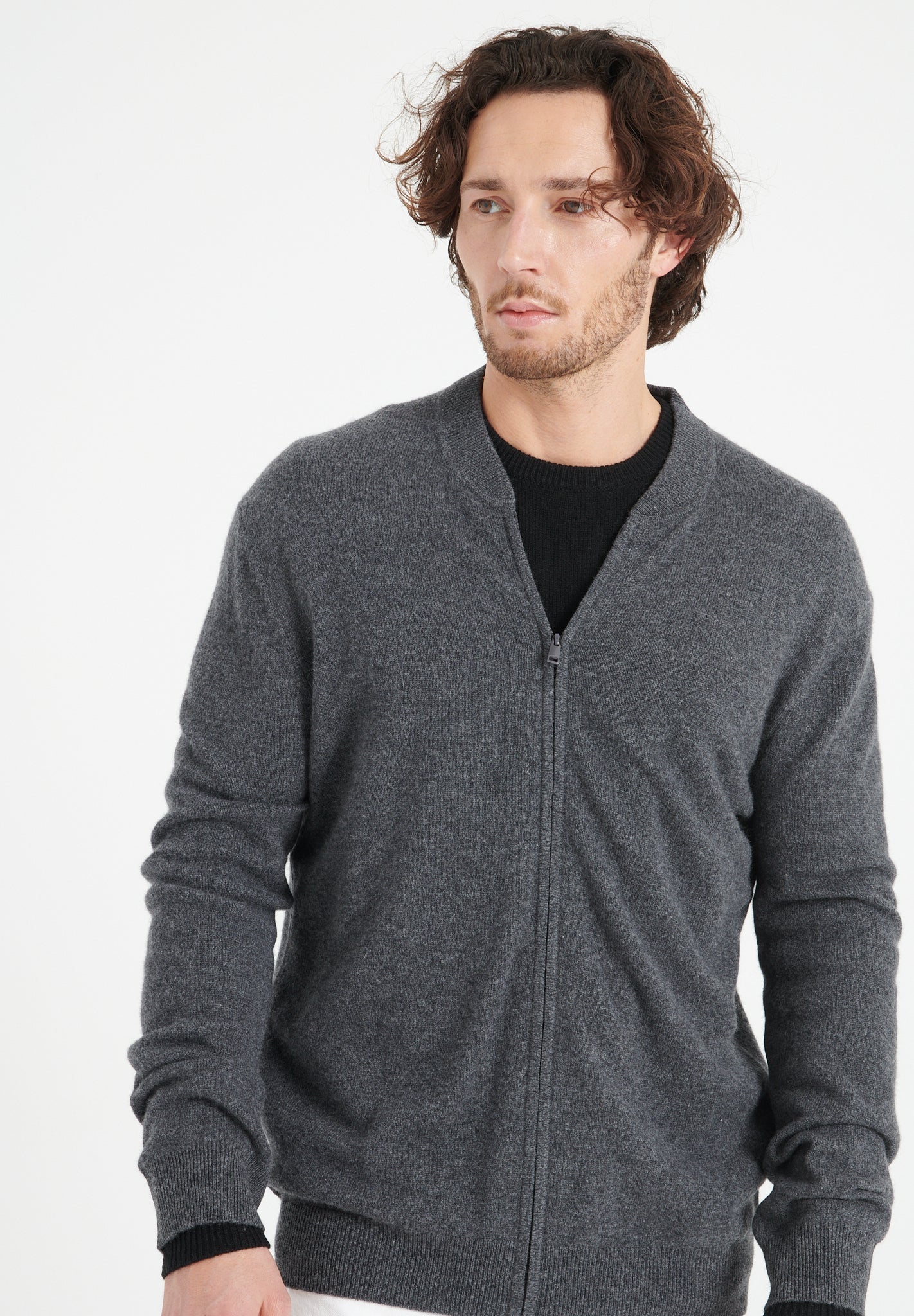 Pure Cashmere Bomber Neck Cardigan (Luke 10)