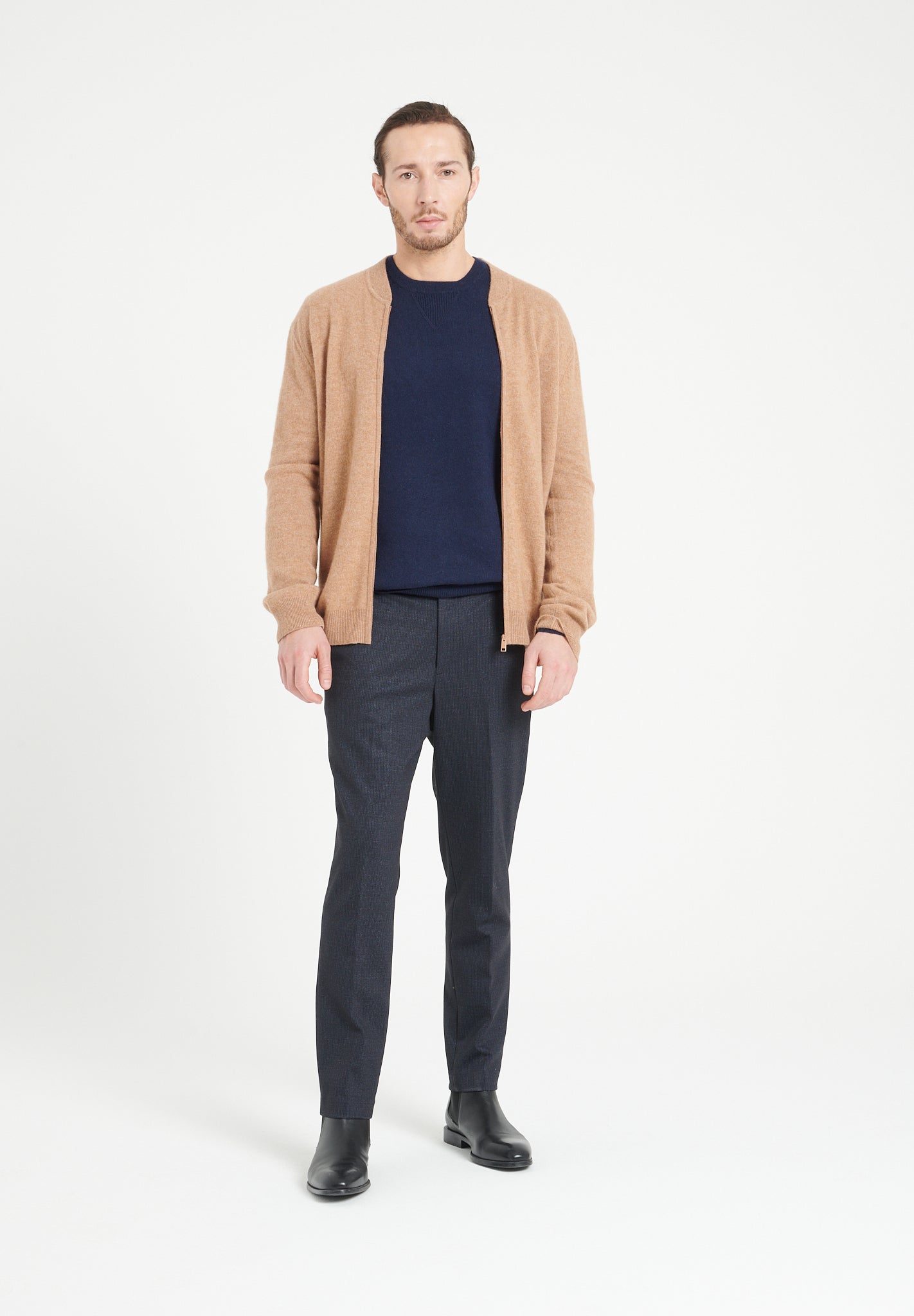 Pure Cashmere Bomber Neck Cardigan (Luke 10)